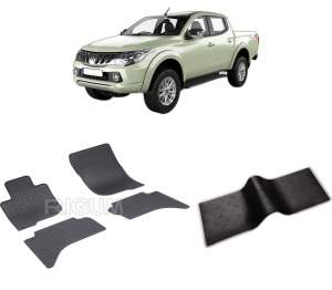 Set 5 covorase MITSUBISHI L200 din 06.2015-11.2022, cu covoras tunel median, CAROSERIE PICK-UP, Presuri cauciuc 100%, compatibil cu autoturismul MITSUBISHI L200, Rigum - Img 2