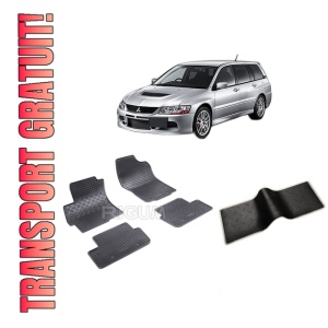 Set 5 covorase MITSUBISHI LANCER IX din 10.2007-08.2017, cu covoras tunel median, CAROSERIE COMBI, Presuri cauciuc 100%, compatibil cu autoturismul MITSUBISHI LANCER IX, Rigum