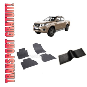 Set 5 covorase NISSAN NAVARA din 01.2016-2022, cu covoras tunel median, CAROSERIE PICK-UP, Presuri cauciuc 100%, compatibil cu autoturismul NISSAN NAVARA, Rigum
