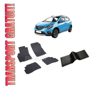 Set 5 covorase OPEL KARL din 05.2015-06.2019, cu covoras tunel median, CAROSERIE HATCHBACK, Presuri cauciuc 100%, compatibil cu autoturismul OPEL KARL, Rigum