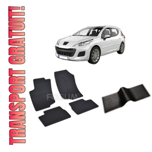 Set 5 covorase PEUGEOT 207 din 2007-06.2013, cu covoras tunel median, CAROSERIE COMBI, Presuri cauciuc 100%, compatibil cu autoturismul PEUGEOT 207, Rigum