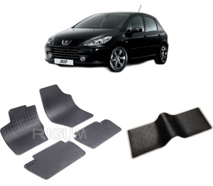 Set 5 covorase PEUGEOT 307 FACELIFT din 2005-2012, cu covoras tunel median, CAROSERIE HATCHBACK, Presuri cauciuc 100%, compatibil cu autoturismul PEUGEOT 307 FACELIFT, Rigum - Img 2