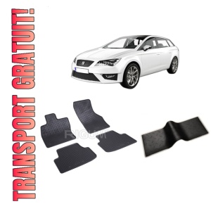Set 5 covorase SEAT LEON IV KL din 03.2020-PREZENT, cu covoras tunel median, CAROSERIE COMBI, Presuri cauciuc 100%, compatibil cu autoturismul SEAT LEON IV KL, Rigum