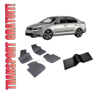 Set 5 covorase SEAT TOLEDO IV din 02.2013-05.2019, cu covoras tunel median, CAROSERIE HATCHBACK, Presuri cauciuc 100%, compatibil cu autoturismul SEAT TOLEDO IV, Rigum