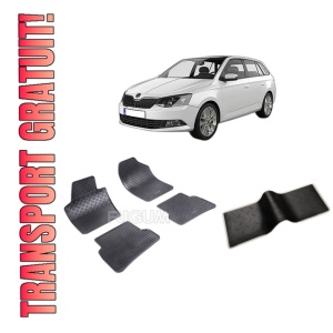 Set 5 covorase SKODA FABIA III din 01.2015-08.2021, cu covoras tunel median, CAROSERIE COMBI, Presuri cauciuc 100%, compatibil cu autoturismul SKODA FABIA III, Rigum