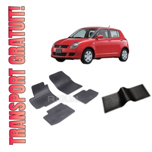 Set 5 covorase SUZUKI SWIFT din 2005-08.2010, cu covoras tunel median, CAROSERIE HATCHBACK, Presuri cauciuc 100%, compatibil cu autoturismul SUZUKI SWIFT, Rigum