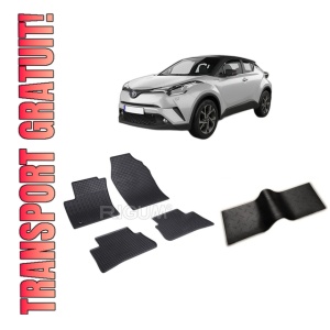 Set 5 covorase TOYOTA C-HR HYBRID din 01.2017-12.2023, cu covoras tunel median, CAROSERIE SUV, Presuri cauciuc 100%, compatibil cu autoturismul TOYOTA C-HR HYBRID, Rigum