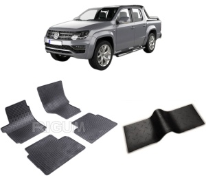 Set 5 covorase VOLKSWAGEN AMAROK din 08.2010-2020, cu covoras tunel median, CAROSERIE PICK-UP, Presuri cauciuc 100%, compatibil cu autoturismul VOLKSWAGEN AMAROK, Rigum - Img 2