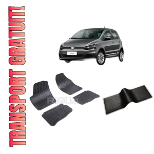 Set 5 covorase VOLKSWAGEN FOX din 2004-12.2011, cu covoras tunel median, CAROSERIE HATCHBACK, Presuri cauciuc 100%, compatibil cu autoturismul VOLKSWAGEN FOX, Rigum