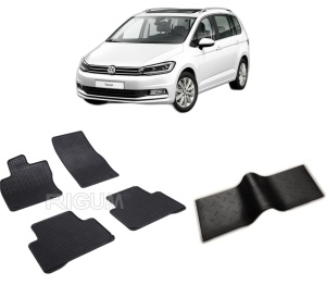 Set 5 covorase VOLKSWAGEN TOURAN II din 09.2015-PREZENT, cu covoras tunel median, CAROSERIE VAN, Presuri cauciuc 100%, compatibil cu autoturismul VOLKSWAGEN TOURAN II, Rigum - Img 2