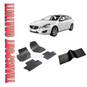 Set 5 covorase VOLVO V 60 I din 10.2010-01.2018, cu covoras tunel median, CAROSERIE COMBI, Presuri cauciuc 100%, compatibil cu autoturismul VOLVO V 60 I, Rigum