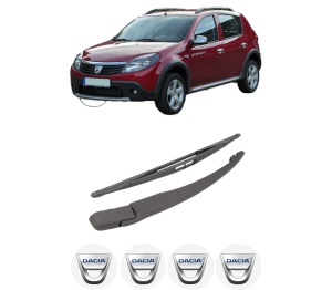 Set brat stergator spate cu lamela pentru DACIA SANDERO din 2008-2013, pentru spate, din cauciuc siliconat rezistent, 4 stickere auto DACIA v2274