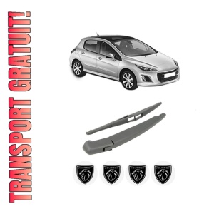 Set brat stergator spate cu lamela pentru PEUGEOT 308 I (4A_, 4C_) din 2007-2014, pentru spate, din cauciuc siliconat rezistent, 4 stickere auto PEUGEOT