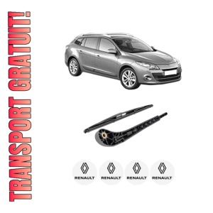 Set brat stergator spate cu lamela pentru RENAULT MEGANE III Grandtour (KZ0/1) din 2008-2016, pentru spate, din cauciuc siliconat rezistent, 4 stickere auto RENAULT
