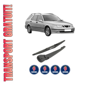 Set brat stergator spate cu lamela pentru SAAB 9-5 Estate (YS3E) din 1998-2009, pentru spate, din cauciuc siliconat rezistent, 4 stickere auto SAAB