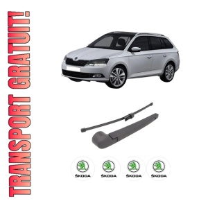 Set brat stergator spate cu lamela pentru SKODA FABIA III Estate (NJ5) din 2014-2022, pentru spate, din cauciuc siliconat rezistent, 4 stickere auto SKODA