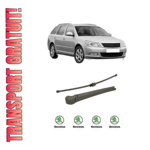 Set brat stergator spate cu lamela pentru SKODA Octavia II Combi (1Z5) din 2004-2013, pentru spate, din cauciuc siliconat rezistent, 4 stickere auto SKODA