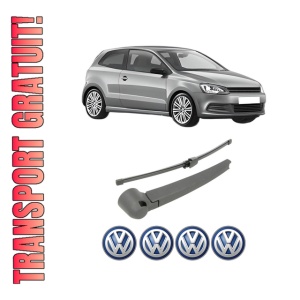 Set brat stergator spate cu lamela pentru Volkswagen POLO V (6R1, 6C1) din 2009-2022, pentru spate, din cauciuc siliconat rezistent, 4 stickere auto Volkswagen