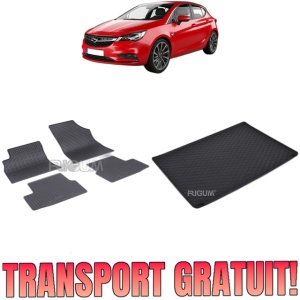 Set Covorase Auto Si Tavita Portbagaj OPEL ASTRA K LUX din 11.2015 - 2026, caroserie hatchback covorasele din spate mai mari, CU ROATA REZERVA