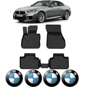 Set covorase BMW Seria 2 F45 Gran Coupe din 2014-2021, covorase presuri tavita auto, cu tunel median intermediar din cauciuc thermoplastic, 4 Stickere auto cu BMW - Img 2