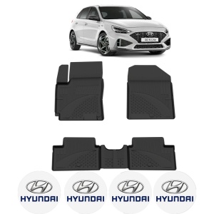 Set covorase Hyundai I30 III din 2016 - 2023, covorase presuri tavita auto, cu tunel median intermediar din cauciuc thermoplastic, 4 Stickere auto cu Hyundai - Img 2