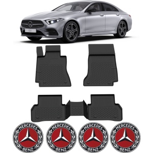 Set covorase Mercedes CLS Coupe C257 din 2018, covorase presuri tavita auto, cu tunel median intermediar din cauciuc thermoplastic, 4 Stickere auto cu Mercedes - Img 2