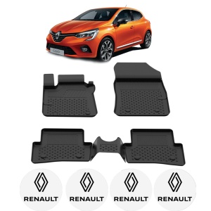 Set covorase Renault Clio IV din 2012 - 2019, covorase presuri tavita auto, cu tunel median intermediar din cauciuc thermoplastic, 4 Stickere auto cu Renault - Img 2