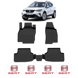 Set covorase Seat Arona din 2017, covorase presuri tavita auto, cu tunel median intermediar din cauciuc thermoplastic, 4 Stickere auto cu Seat - Img 2