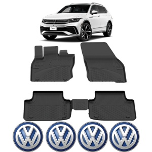 Set covorase Volkswagen Tiguan III din 2024, covorase presuri tavita auto, cu tunel median intermediar din cauciuc thermoplastic, 4 Stickere auto cu Volkswagen - Img 2