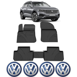 Set covorase Volkswagen Touareg III CR7 din 2018, covorase presuri tavita auto, cu tunel median intermediar din cauciuc thermoplastic, 4 Stickere auto cu Volkswagen - Img 2