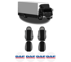 Set Huse Scaune Camion Tir DAF CF 65 din 2001-2013, Auto, Model ELEGANCE Q, Culoare Gri, 4x Stickere auto cu DAF