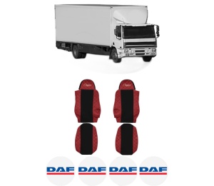 Set Huse Scaune Camion Tir DAF CF 75 din 2001-2013, Auto, Model ELEGANCE Q, Culoare Rosu, 4x Stickere auto cu DAF
