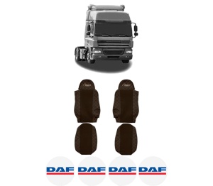 Set Huse Scaune Camion Tir DAF CF 85 din 2001-2020, Auto, Model ELEGANCE Q, Culoare Maro, 4x Stickere auto cu DAF