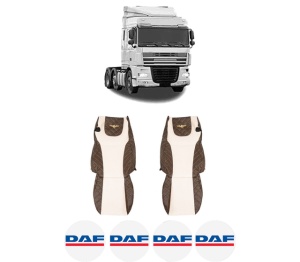 Set Huse Scaune Camion Tir DAF XF 105 din 2005-2013, Auto, Model ELEGANCE Q, Culoare Bej Maro, 4x Stickere auto cu DAF