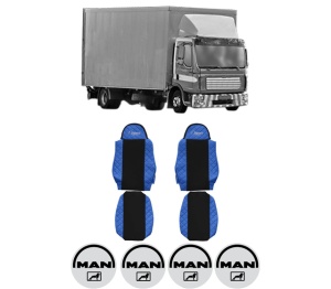 Set Huse Scaune Camion Tir MAN TGL I din 2004-2022, Auto, Model ELEGANCE Q, Culoare Albastru, 4x Stickere auto cu MAN