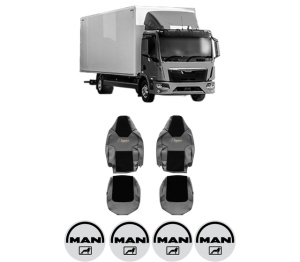 Set Huse Scaune Camion Tir MAN TGL II din 2020, Auto, Model ELEGANCE S, Culoare Gri, 4x Stickere auto cu MAN