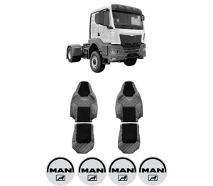 Set Huse Scaune Camion Tir MAN TGS II din 2020, Auto, Model ELEGANCE Q, Culoare Gri, 4x Stickere auto cu MAN