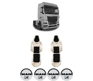 Set Huse Scaune Camion Tir MAN TGX II din 2020, Auto, Model ELEGANCE Q, Culoare Sampanie, 4x Stickere auto cu MAN