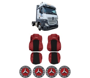 Set Huse Scaune Camion Tir MERCEDES-BENZ ACTROS MP4 / MP5 din 2011-2024, Auto, Model ELEGANCE Q, Culoare Gri, 4x Stickere auto cu MERCEDES-BENZ