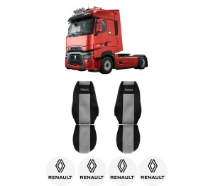 Set Huse Scaune Camion Tir RENAULT TRUCKS MAGNUM din 2004-2013, Auto, Model CLASSIC, Culoare Gri, 4x Stickere auto cu RENAULT TRUCKS