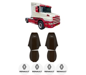 Set Huse Scaune Camion Tir RENAULT TRUCKS T din 2004-2019, Auto, Model ELEGANCE Q, Culoare Maro, 4x Stickere auto cu RENAULT TRUCKS