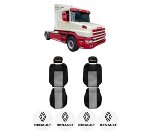 Set Huse Scaune Camion Tir RENAULT TRUCKS T din 2004-2019, Auto, Model CLASSIC, Culoare Gri, 4x Stickere auto cu RENAULT TRUCKS