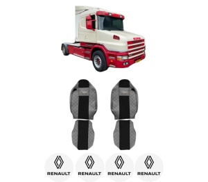 Set Huse Scaune Camion Tir RENAULT TRUCKS T din 2004-2019, Auto, Model ELEGANCE Q, Culoare Gri, 4x Stickere auto cu RENAULT TRUCKS