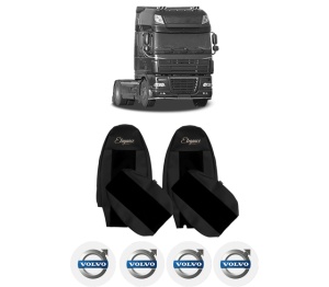 Set Huse Scaune Camion Tir VOLVO 95 XF din 1997-2002, Auto, Model ELEGANCE S, Culoare Negru, 4x Stickere auto cu VOLVO