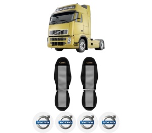 Set Huse Scaune Camion Tir VOLVO FH din 2005-2009, Auto, Model CLASSIC, Culoare Gri, 4x Stickere auto cu VOLVO
