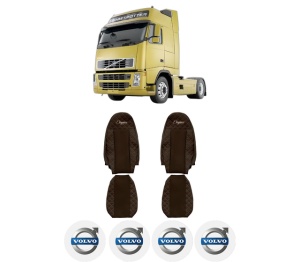Set Huse Scaune Camion Tir VOLVO FH din 2005-2009, Auto, Model ELEGANCE Q, Culoare Maro, 4x Stickere auto cu VOLVO