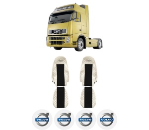 Set Huse Scaune Camion Tir VOLVO FH din 2005-2009, Auto, Model ELEGANCE Q, Culoare Bej, 4x Stickere auto cu VOLVO