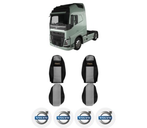 Set Huse Scaune Camion Tir VOLVO FH II din 2012-2017, Auto, Model CLASSIC, Culoare Gri, 4x Stickere auto cu VOLVO