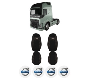 Set Huse Scaune Camion Tir VOLVO FH II din 2012-2017, Auto, Model ELEGANCE Q, Culoare Negru, 4x Stickere auto cu VOLVO