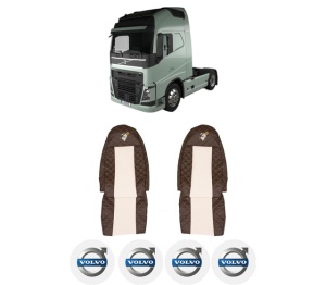 Set Huse Scaune Camion Tir VOLVO FH II din 2012-2017, Auto, Model ELEGANCE Q, Culoare Bej, 4x Stickere auto cu VOLVO